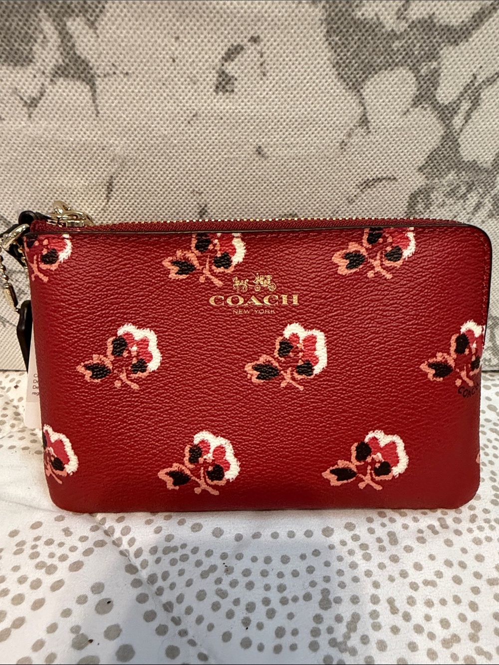 Coach Red Floral Wristlet Zip Pouch